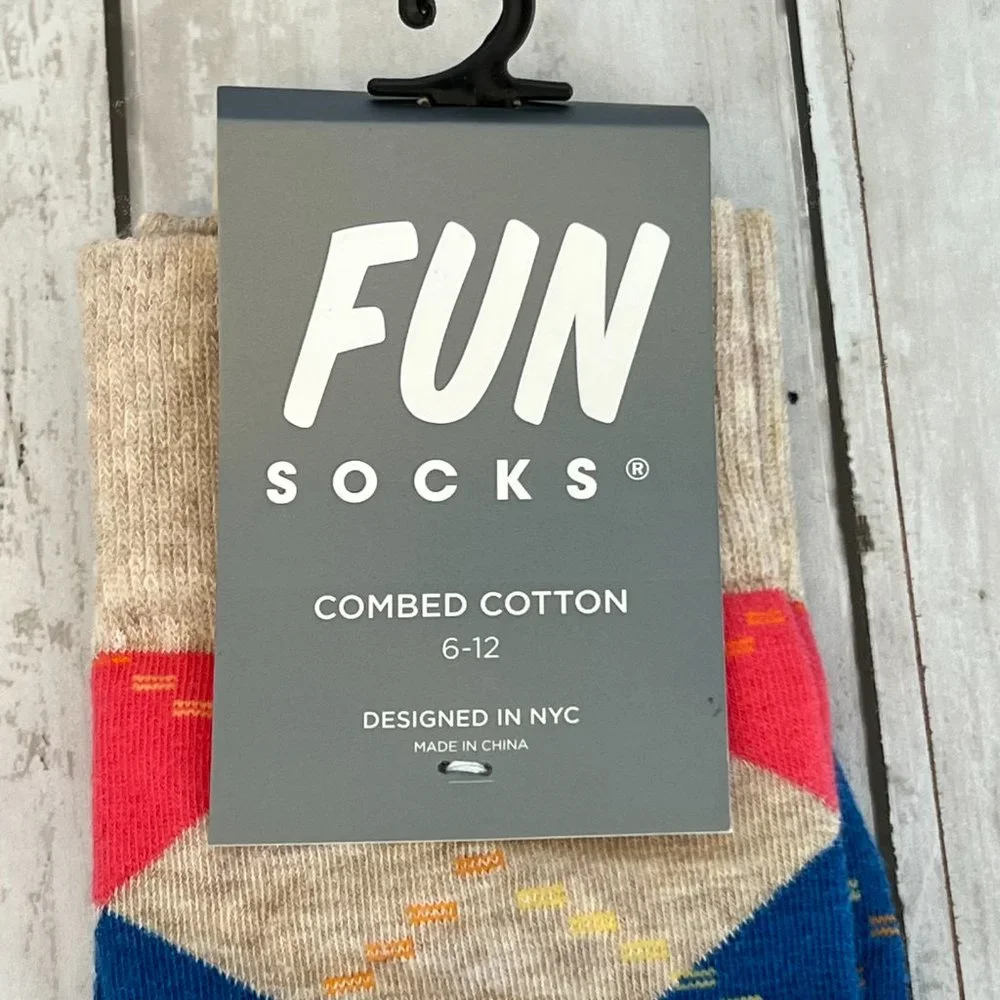 FUN Socks Men's Argyle Cotton Crew Socks Size 6-12 NEW NWT